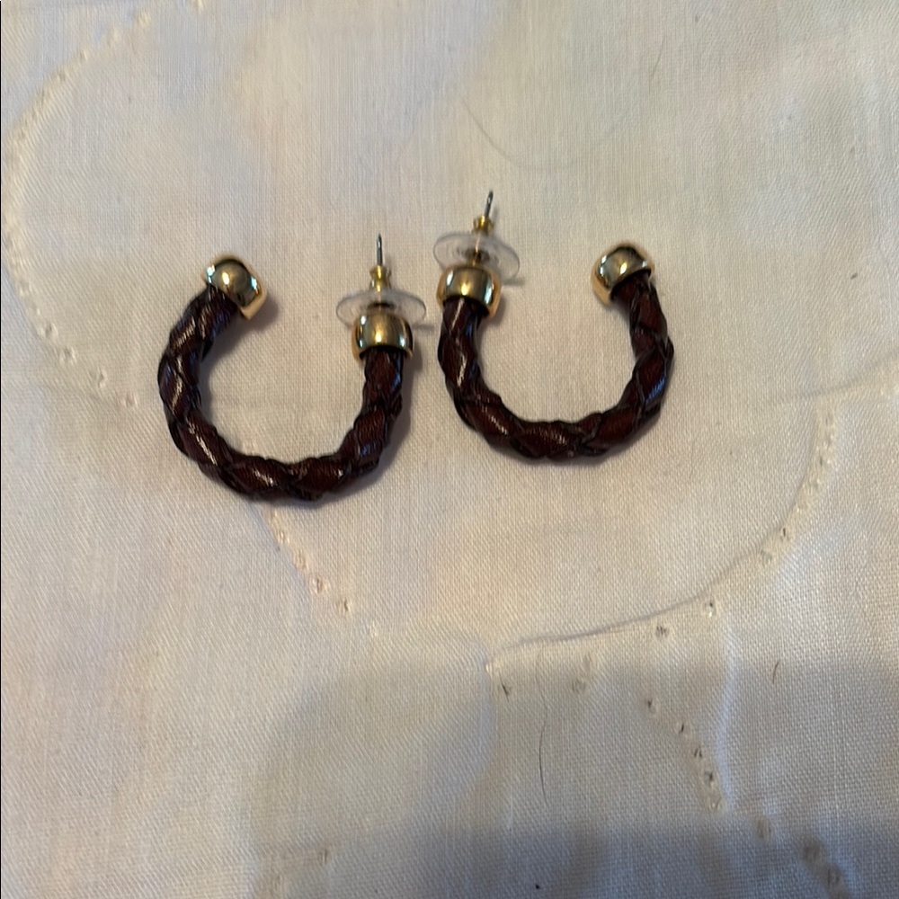 Braided Brown and Gold Hoop Earrings